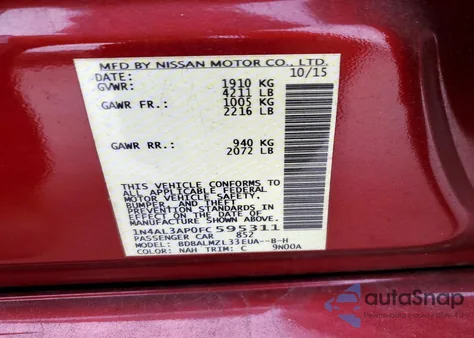 2015 Nissan Altima 2.5 z USA, uszkodzony, nr VIN 1N4AL3AP0FC595311